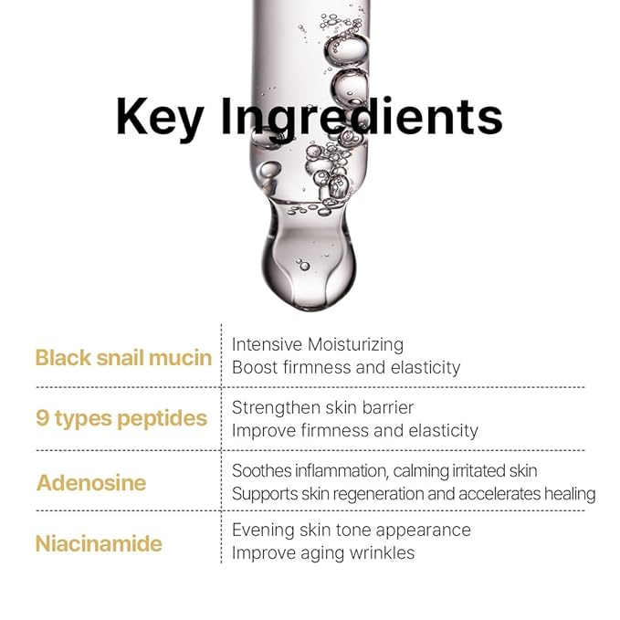 Farmstay Black Snail & Peptide9 Perfect Ampoule, Korean Snail Mucin Serum for Elastic & Glow Skin, Boosting Radiance & Repairing Skin Barrier Serum, for Women & Men, Korean Skin Care, 1.18 Fl. Oz.-Velvo Beauty