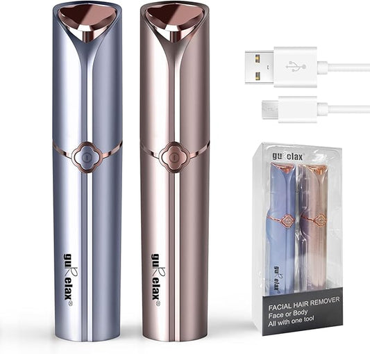 Facial Hair Removal for Women(1 Gold+1 Blue), Gurelax Electric Hair Removal Device, Painless Facial Hair Remover for Chin Upper Lip Peach Fuzz, with a Storage Bag-Velvo Beauty