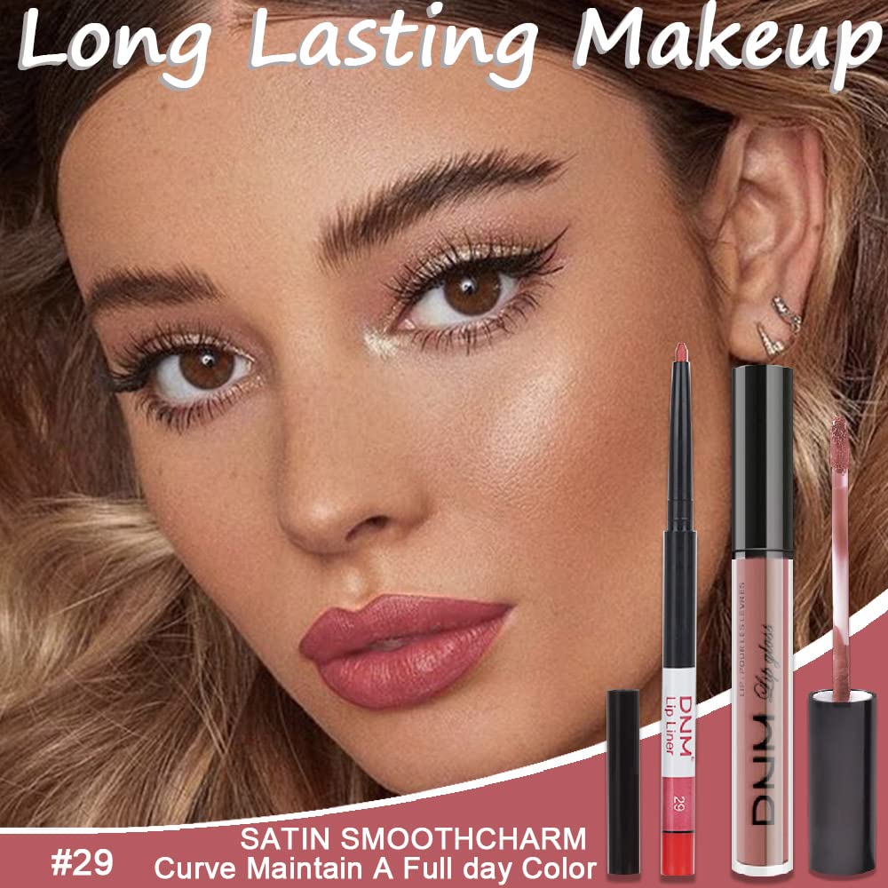 evpct 2Pcs Antique Rose Matte Lip Liner and Lipstick Pencil Makeup Set Brown Liquid Lipstick Lip gloss Stain Set Long Lasting Waterproof labiales mate 24 horas originales matte larga duracion 24 29#-Velvo Beauty