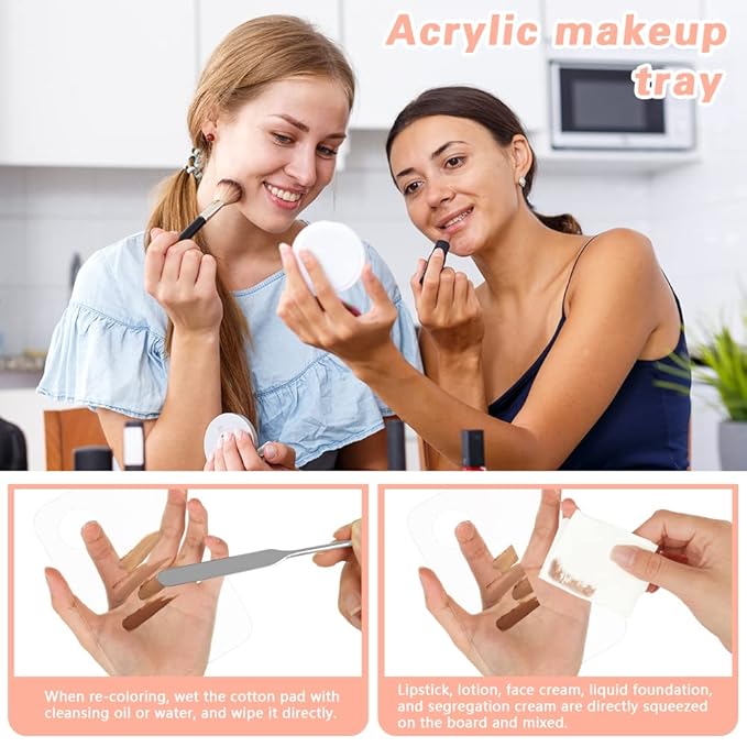 Acrylic Cosmetic Makeup Palette, 3PCS Makeup Mixing Palette With Spatula Makeup Artist Tool, Professional Cosmetic Mixing Makeup Palette For Mixing Eye Shadow/Eyelash/Nail Art/Foundation-Velvo Beauty