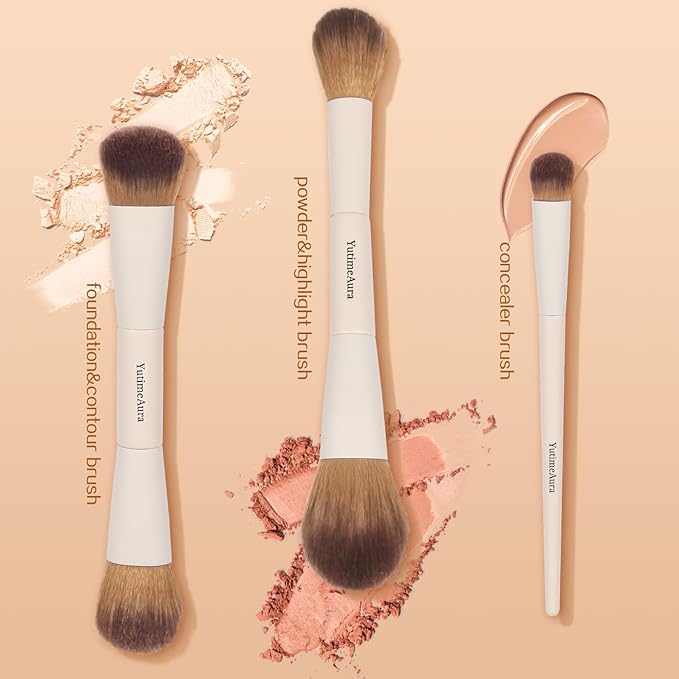 Makeup Brush Set 10pc, Dual-Ended Makeup Brushes For Bronzer, Contour, Eyeshadow, Blush, Concealer & Foundation Application-Velvo Beauty