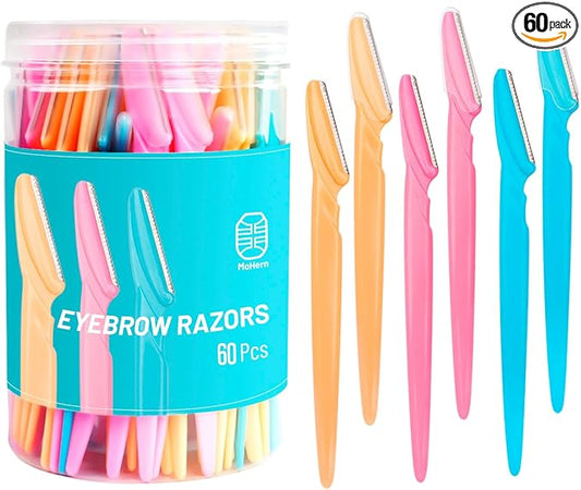 MoHern Eyebrow Razor with Box, 60 Pcs Face Razors for Women and Men, Multipurpose Dermaplane Razor, Dermaplaning Tool for Face, Multi-Color-Velvo Beauty