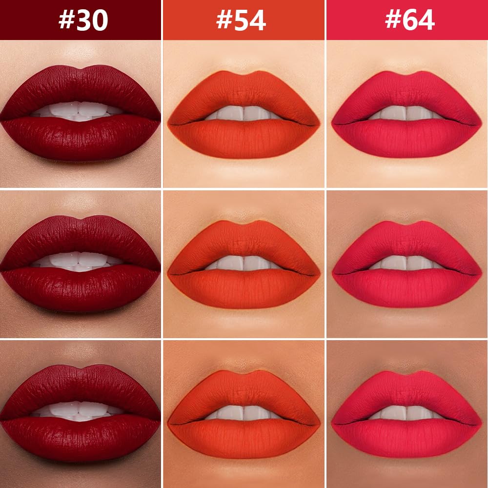 evpct 3Pcs Dark Red Orange Fire Red Matte Lip Liner & Liquid Lipstick Stain Makeup Set for Women, Lip Liner Stain Long Lasting Waterproof Smudge Proof, Cruelty Free Lip Makeup 24 hours original labios-Velvo Beauty