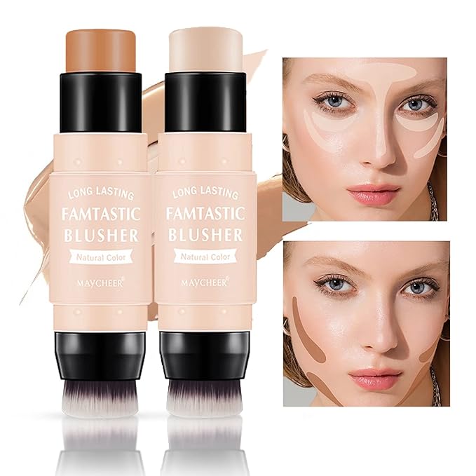 3 Pcs Contour Highlighter Blush Sticks with Brush, Shades with Highlighter & Bronzer Pen & Cream Blush, Waterproof, Longwear Makeup-Velvo Beauty
