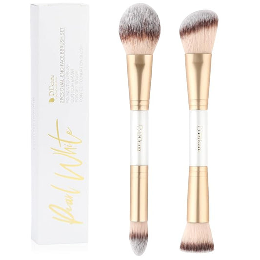 DUcare Makeup Brushes Duo End Foundation Contour Powder and Buffer Brush Bronzer Double Makeup Brush Set 2Pcs white-Velvo Beauty