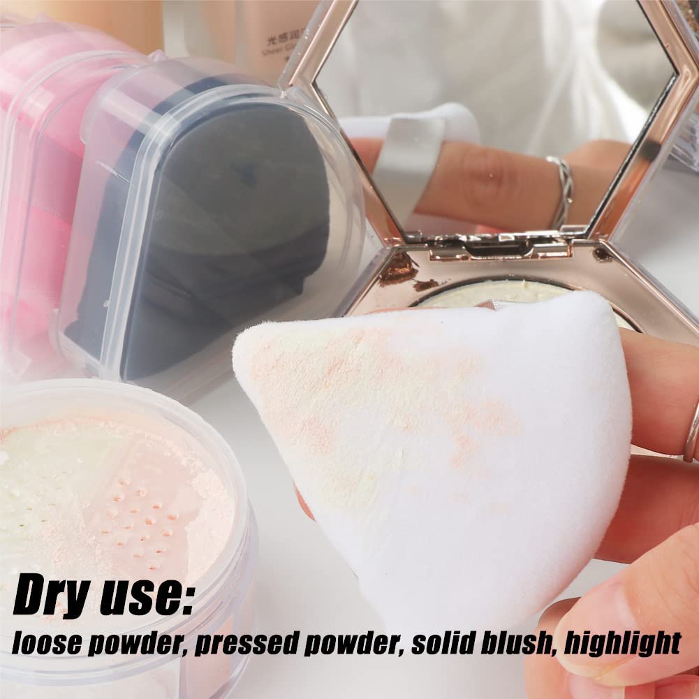 Ocim 10Pcs Triangle Powder Puffs for Face Powder,Soft Velour Triangular Beauty Puff,Makeup Pressed,Baking & Setting Powder Sponge Applicator Pads with Case,Black-Velvo Beauty