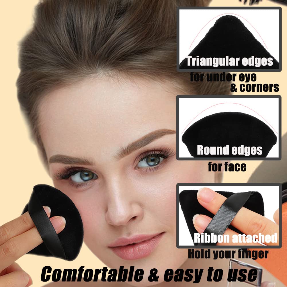 Ocim 4 Pcs Triangle Powder Puffs for Face Powder,Soft Velour Triangular Beauty Puff,Makeup Pressed, Baking & Setting Powder Sponge Applicator Pads with Case,black-Velvo Beauty