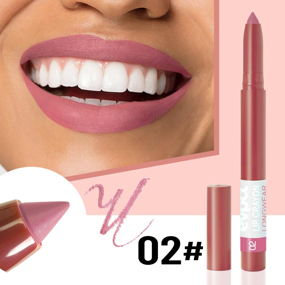 BINGBRUSH Matte Lip Crayons Matte Longwear Lipstick Pack Set,Moisture Smooth Lipliner With Built-in Sharpener Ultimate Lip Crayon for Makeup- Waterproof Velvet Lipgloss Lip Stain (02#Mauve Nude Pink)-Velvo Beauty