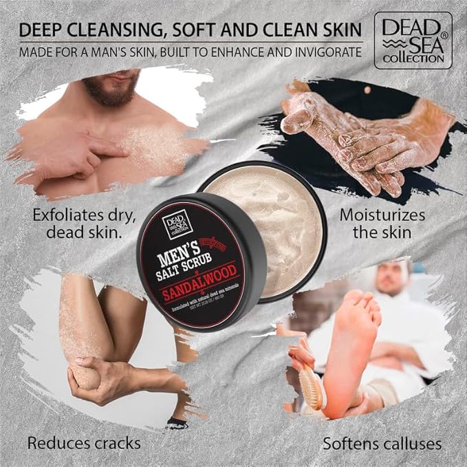 Salt Body Scrub Sandalwood For Men – Moisturizes, Exfoliates & Nourishes Skin – Cleanses & Detoxifies with Dead Sea Minerals - Dead Sea Collection – 23.28 OZ-Velvo Beauty