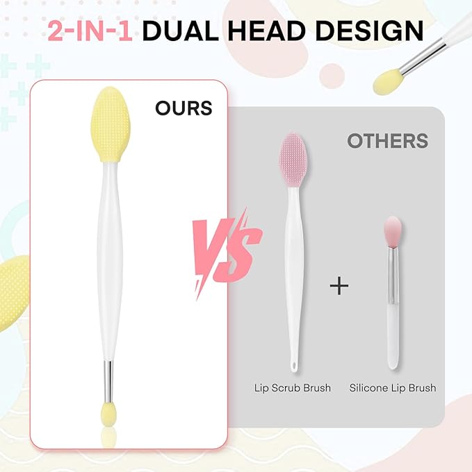 Unaone Lip Scrub Brush - 3 PCS Dual-ended Lip Scrubber Exfoliator and Silicone Lip Brush, 3-in-1 Silicone Lip Scrub Tool Lip Mask Applicator, Gentle Exfoliator & Applicator for Soft-Velvo Beauty