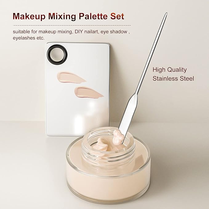 Professional Stainless Steel Makeup Palettes Makeup Spatula set, Makeup Spatula makeup palette Makeup Art Tool For Nail Art Eye Shadow Eyelash Makeup Pigment Blending, with Makeup Powder Puff 2pcs-Velvo Beauty