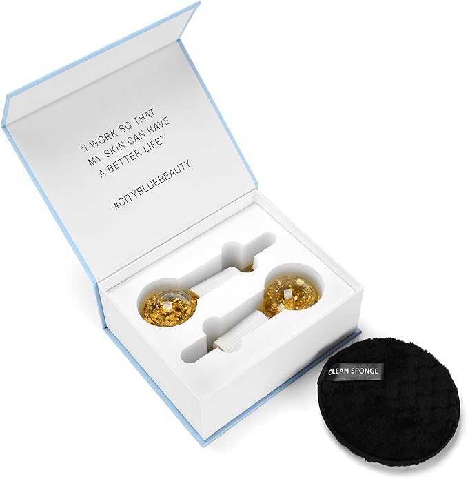 Ice Cryo Sticks Facial Globe with Golded Essence- 2PC Cooling Globes for Cold or Hot Skin Massagers, Face Globe for Skin Care Routine-Velvo Beauty