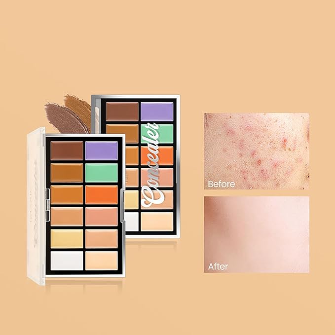 All In One Color Correcting Palette + 8 Makeup Brushes, 3D Cosmetics Cream Contour Highlighting Foundation Makeup Palette Long Lasting for Sculpt &Highlighting, Define Cheekbones-Velvo Beauty
