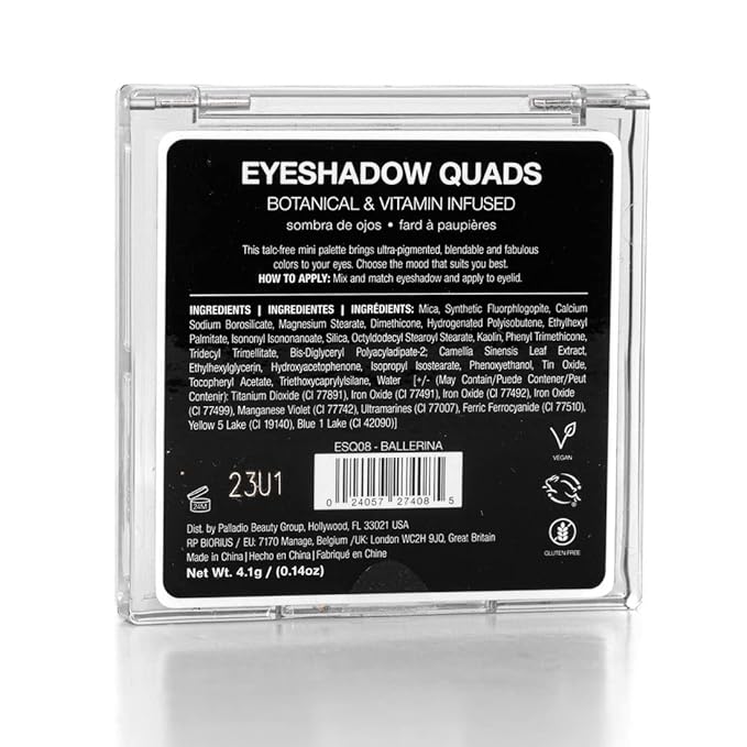 Palladio Eyeshadow Quads, Velvety Pigmented Blendable Matte, Metallic and Shimmer Finishes, Creamy Formula, Four Way Quad Eye Shadow Palette, Talc-Free (Ballerina)-Velvo Beauty