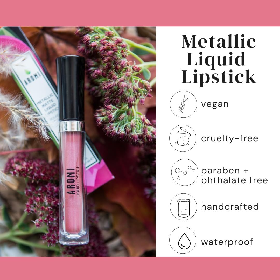 Aromi Metallic Liquid Lipstick | Rosy Peach Lip Color with Shimmery Finish, Vegan. Cruelty-free, Long-lasting and Smudge Proof, Gluten Free (Pumpkin Spice)-Velvo Beauty
