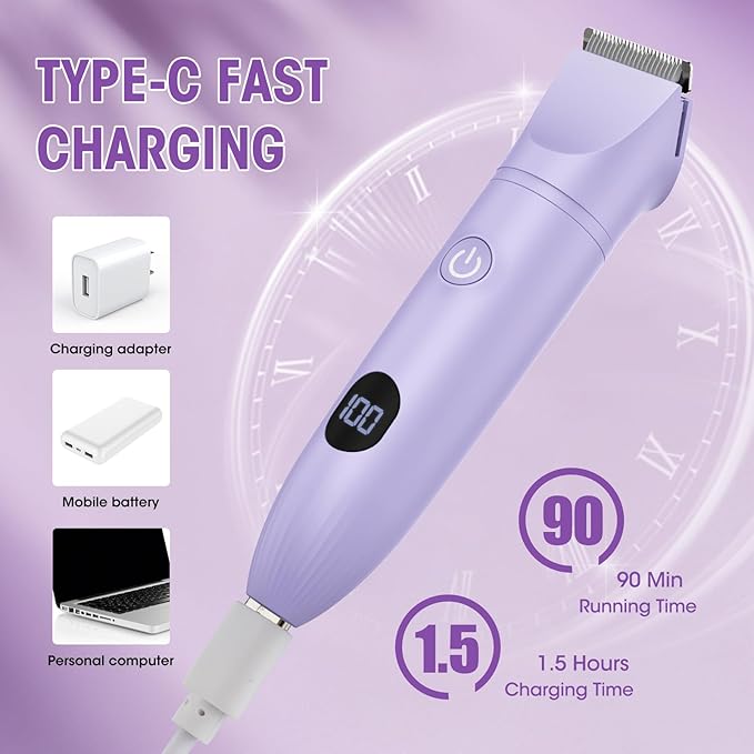 Lanumi 3 in 1 Bikini Trimmer for Women Rechargeable Electric Razors Wet/Dry Pubic Body Hair Trimmer Facial Hair Remover IPX6 Waterproof LCD Display-Velvo Beauty