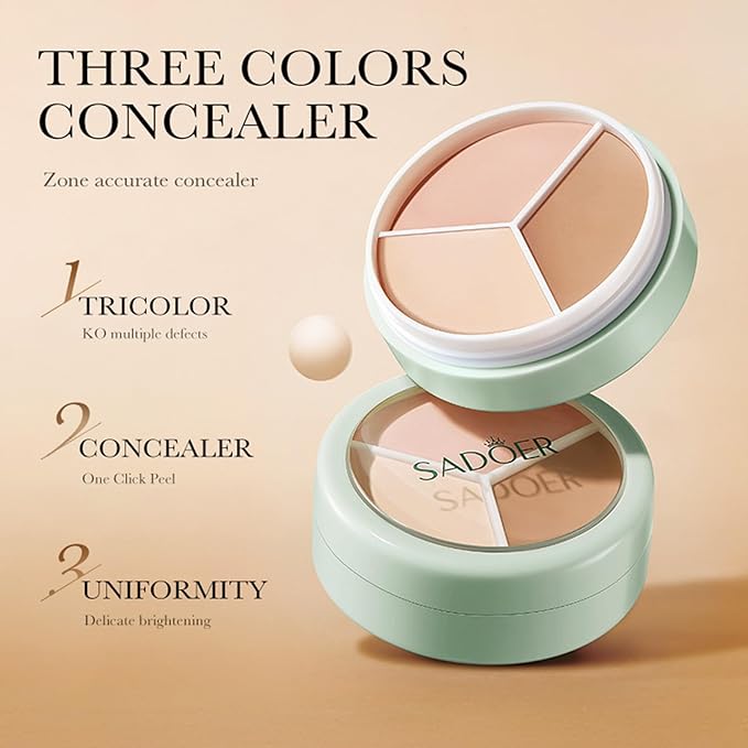 Full Coverage Concealer Palette Tri-Color Correcting Cream Foundation Makeup, Conceal Redness, Dark Circles & Acne Marks, Long-lasting Waterproof Fawless Blendable Brighten Contour Palette-Velvo Beauty