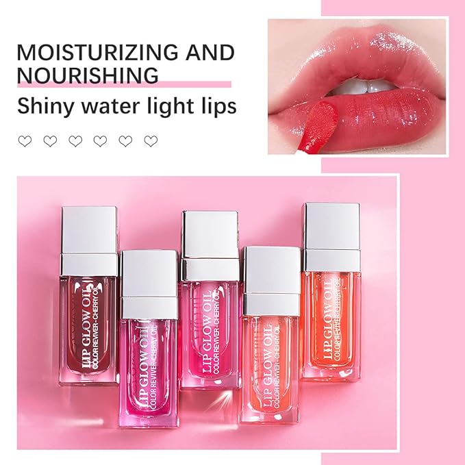 2 Set Lip Oil Hydrating Tinted Lip Balm, Plump Lip Gloss Lip Care Transparent Toot Lip Oil Tinted, Fresh Texture & Non-sticky, Nourishing Repairing Lightening Lip Lines Lip Care Products (Pink / Cherry)-Velvo Beauty
