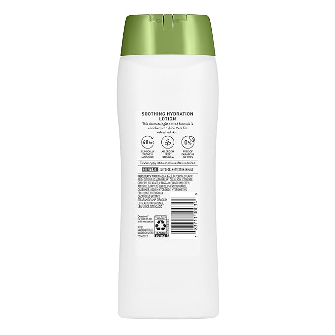 Suave Soothing Hydration Hand & Body Lotion With Aloe Vera Refreshes Dry Skin, Fast Absorbing, Intensive Moisturizing Cream For Women, Non Greasy, Allergen Free, 18 FL OZ, 6 Pack-Velvo Beauty