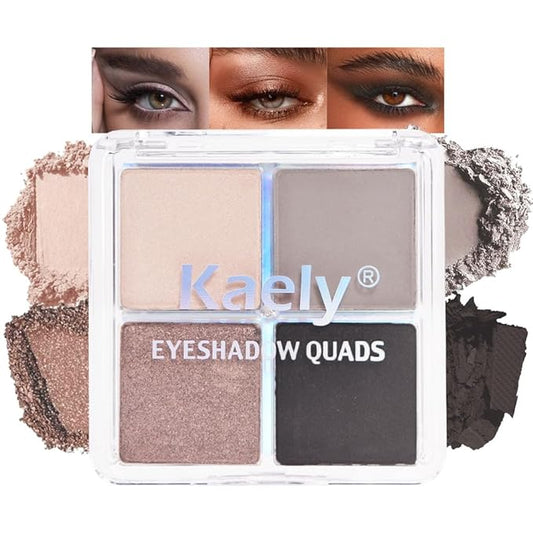 Kaely Powder Eyeshadow Quad, Smoky Black Gray Matte Glitter Eyeshadow Palette Makeup, Neutral Eye Shadow Palette for Older Women Pigmented Waterproof, sombras para ojos, Blendable, Cruelty-free, 07-Velvo Beauty