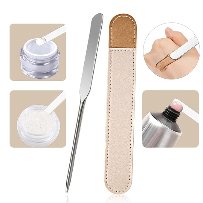Foundation Spatula, 3-Pack Acrylic Nail Art Palette Oblique Round Head Stainless Steel Makeup Spatula for Woman Professional Facial Makeup Tools Makeup Mixing Palette-Velvo Beauty