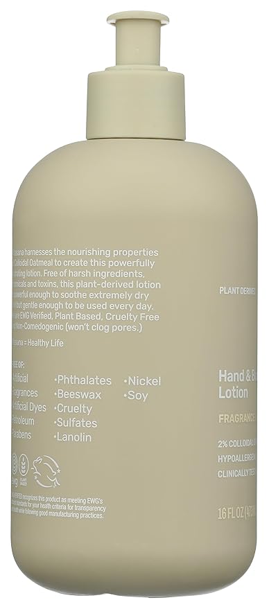 Vitasana Hydrating Hand & Body Lotion, 16 oz – Fragrance‑Free, 99% Plant‑Derived with 2% Colloidal Oatmeal, EWG Verified, Hypoallergenic, Paraben‑Free, Sulfate‑Free, Cruelty‑Free-Velvo Beauty