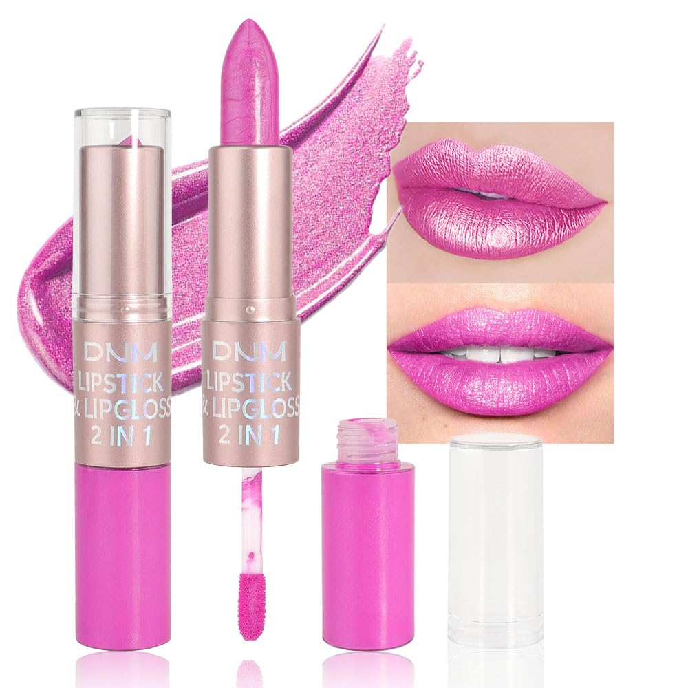 evpct 2 in 1 Hot Pink Glitter Metallic Shimmer Diamond Lipstick and Lip Gloss Set for Women Long Lasting Waterproof, Rose Pink Sparkle Glitter Shiny Lipstick and Lip Liner Makeup Set, 04#-Velvo Beauty