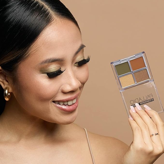 Palladio Eyeshadow Quads, Velvety Pigmented Blendable Matte, Metallic & Shimmer Finishes, Creamy Formula, Four Way Quad Eye Shadow Palette, Talc-Free (Gold Digger)-Velvo Beauty