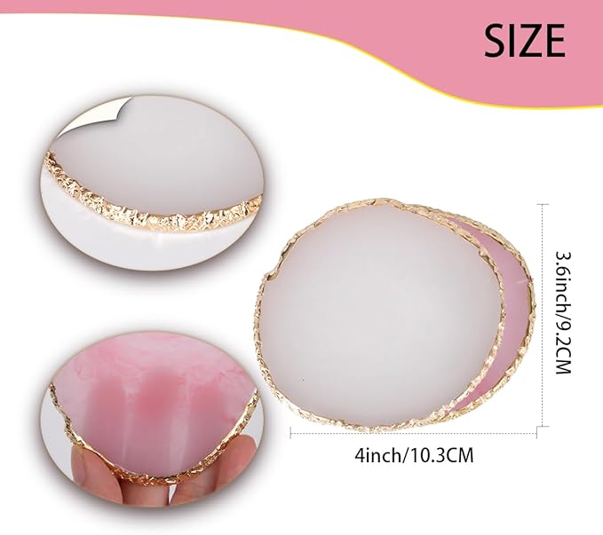 Nail Polish Palette, 2Pcs Resin Nail Art Palette, Nail Painting Mixed Color Palettes, Gold Edge Makeup Mixing Tray, Nail Supplies For Nail Techs, Nail Art Display Board(Orbicular)-Velvo Beauty