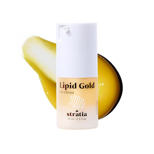 Stratia Lipid Gold Eye Cream Moisturizer & Anti-Aging Skin Care for Dark Circles, Fine Lines, Wrinkles, & Under Eye Brightener, 0.5 fl. oz-Velvo Beauty