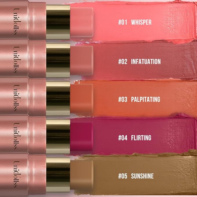 Multi-Use Makeup Cream Blush Stick, Unidollss 3-in-1 Buildable Blush Stick for Cheeks, Eyes, and Lips, Hydrating formula, All day wear, Easy Application with Thumb Puff Included (04 FLIRT)-Velvo Beauty