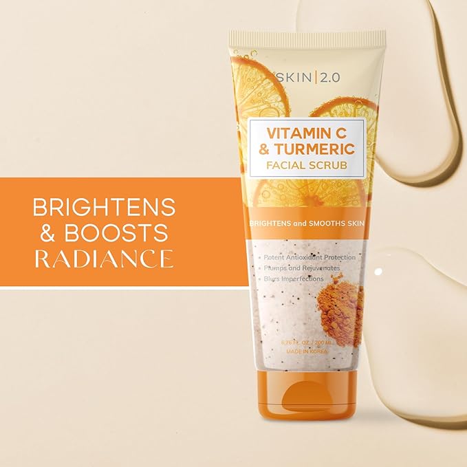 Vitamin C & Turmeric Face Scrub - Dermatologist Tested, Exfoliating, Brightening, Hydrating, Anti-Aging, Clean Beauty, Cruelty-Free Korean Skincare, All Skin Types - 6.76 Fl Oz / 200ML-Velvo Beauty