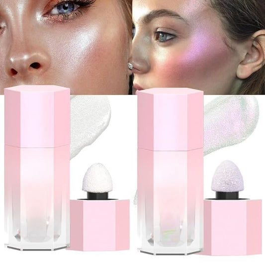 evpct Light Liquid Face Highlighter Makeup Waterproof Long Lasting Pearl White & Mermaid Pink Glimmer Glow Sparkly Glitter Body Shimmer Oil Luminizer Stick Highlight Illuminator for Face Cheek Eyes-Velvo Beauty