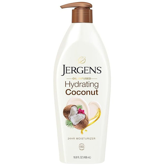 Jergens Hydrating Coconut Body Lotion, Hand and Body Moisturizer, Infused with Coconut Oil, Hydrates Dry Skin Instantly, Dermatologist Tested, 16.8 oz-Velvo Beauty