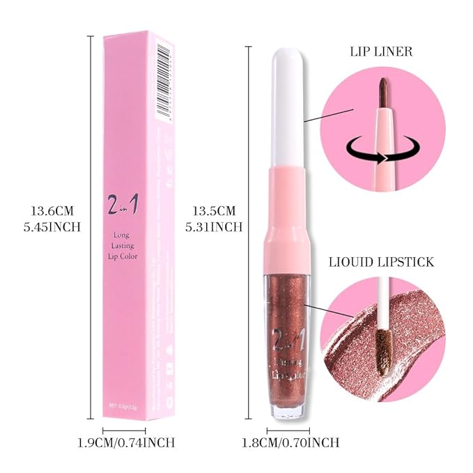 evpct Brown Bronze Metallic Glitter Lip Liner and Lipstick Combo Lip Gloss Stain Set Makeup for Women Long Lasting Waterproof 24, Hot Chocolate Metallic Shimmer Frosted Iridescent Liquid Lipstick 08-Velvo Beauty