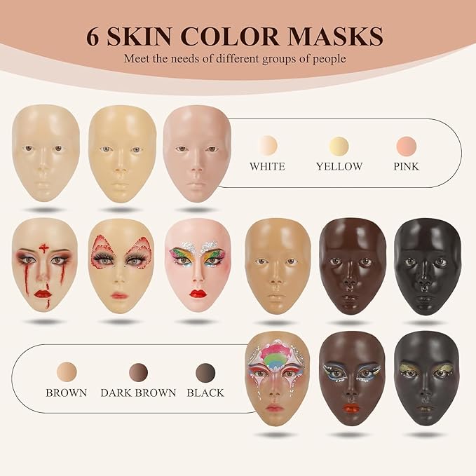 Practice Makeup Face, Face Painting Mannequin Head with Stand, 5D Reusable Silicone Makeup Face Practice, Mannequin Head for Makeup with Makeup Kit, Practice Face for Makeup Artist & Beginner, Pink-Velvo Beauty