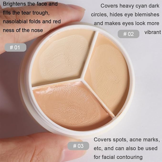 Pro 2pcs Tri-color Face Concealer Contour Palette.Demi Beige Color Correct Cream Foundation Palet.Natural Ivory Cream Makeup Plate Waterproof-Velvo Beauty
