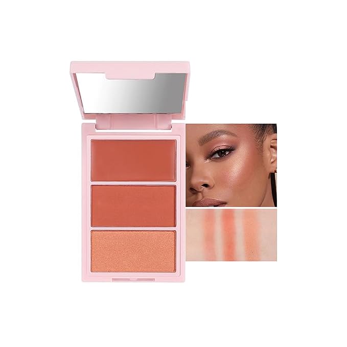 3D Blush Palette, Multi-Use Shimmery Matte Contour Palette Makeup Powder Face Contour Cheeks Lightweight Smooth Blendable Blush Highlighter Powder Beauty, Natural Shimmery Or Matte Finish(02#)-Velvo Beauty