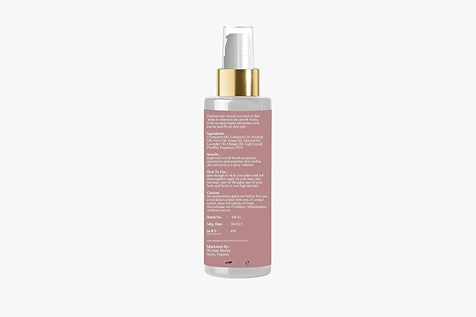 Stretch Care Oil to Minimize Stretch Marks & Even Out Skin Tone with Rosehip Calendula & Sea Buckthorn Oils No Parabens, Silicones, Mineral Oil-Velvo Beauty