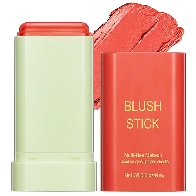 Multi-Use Makeup Blush Stick,Beauty Solid Moisturizer Stick,Waterproof Natural Nude Makeup,Tinted Solid Moisturizer Stick for Eyes Lips Cheek(3#coral orange)-Velvo Beauty