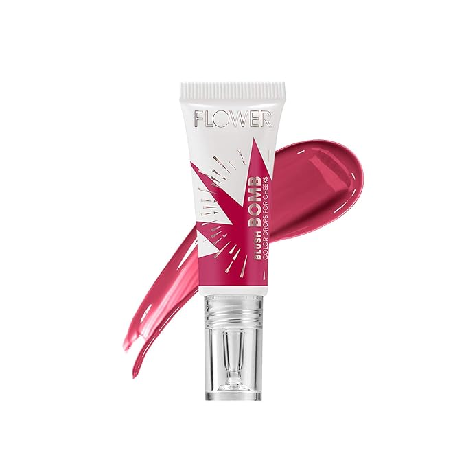 FLOWER Beauty By Drew Barrymore Liquid Blush Makeup Bomb Color Drops -Silky Lightweight Formula + Gel Cream Blush for Cheeks - Radiant + Glossy Finish - Buildable + Lightweight Formula - Cruelty-Free + Vegan (Bitten)-Velvo Beauty