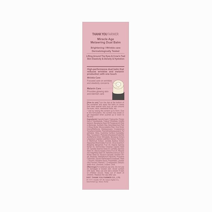 THANKYOU FARMER Miracle Age Melawring Dual Balm, Korean Eye Cream for Face, Fast-absorbing Anti Wrinkle Balm Stick, Crows Feet Eye treatment Product, Fine Lines Lifting, 0.35oz-Velvo Beauty