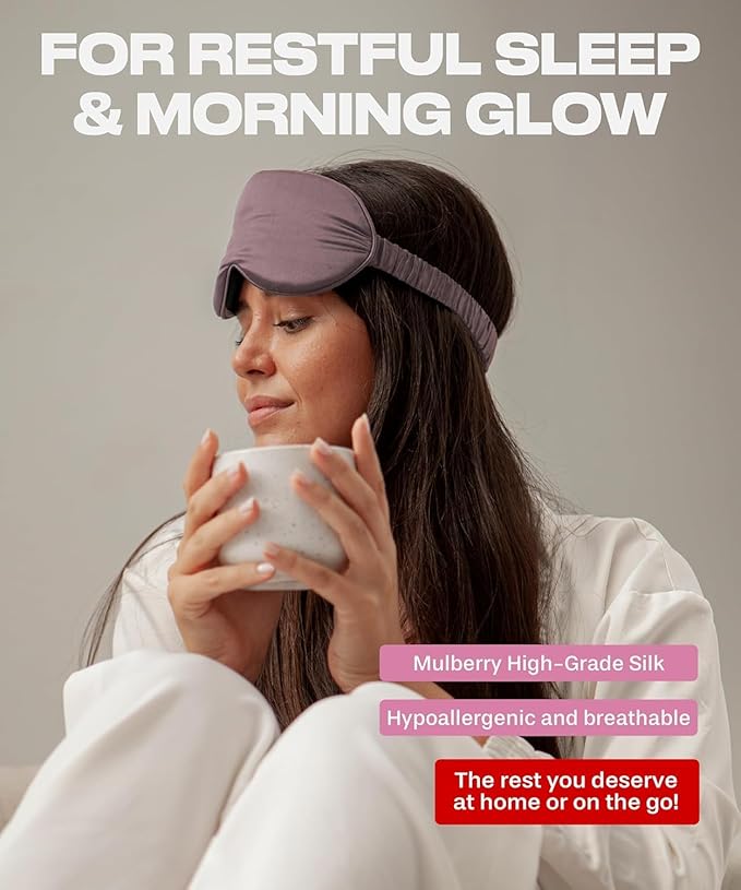 SUNDAYSILKS™ 3D Contoured Silk Sleep Mask | Padded Silk Eye Mask with Eye Cups for Lash Extensions | Blackout, Organic for Women & Men, Perfect for Travel, Slip-Free Deep Sleeping, Antifaz para Dormir-Velvo Beauty