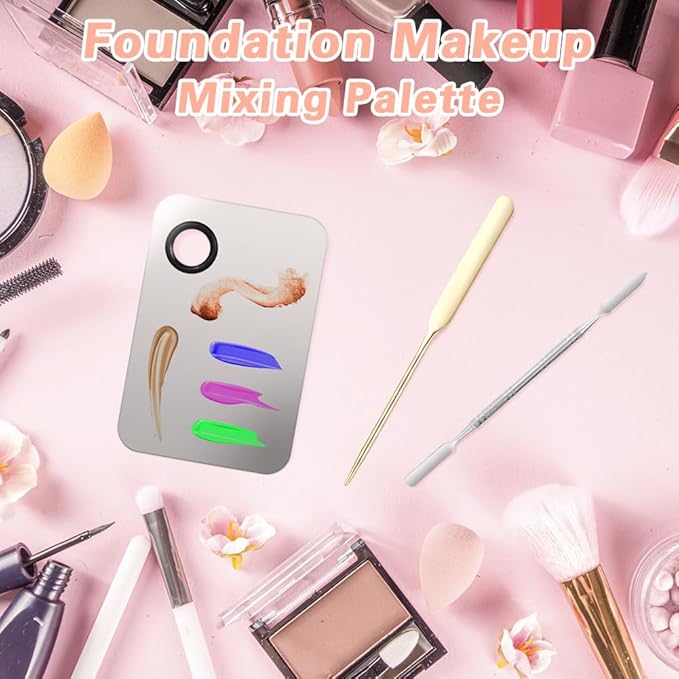 5PCS Makeup Mixing Palette, Stainless Steel Cosmetic Makeup Palette With Spatula Makeup Artist Tool, Professional Cosmetic Mixing Makeup Palette For Mixing Eye Shadow/Eyelash/Nail Art/Foundation-Velvo Beauty