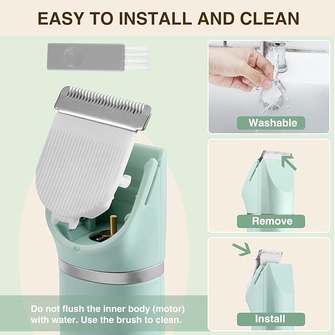 Waterproof Bikini Trimmer Women Electric Razor for Pubic Hair Women's Foil Shaver Rechargeable Shaver Removal with Snap-in Ceramic Blades IP7X Washable Head,Wet and Dry Use,Green-Velvo Beauty