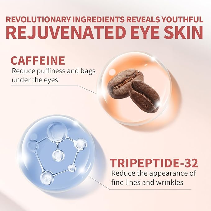 Anti-Aging Caffeine Eye Cream with Metallic Applicator, Eyebag Remover, Under Eye Cream Skin Care Anti-Wrinkles, Fine Lines, Dark Circles, 0.6 OZ-Velvo Beauty