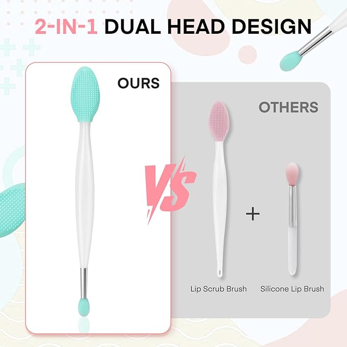 Unaone Lip Scrub Brush - 3 PCS Dual-ended Lip Scrubber Exfoliator and Silicone Lip Brush, 3-in-1 Silicone Lip Scrub Tool Lip Mask Applicator, Gentle Exfoliator & Applicator for Soft-Velvo Beauty