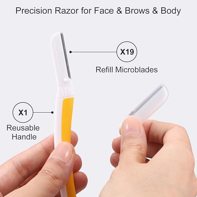 Face Razors for Women, Reusable Handle with 19 Microblades, Dermaplane Razor for Women Face, Eyebrow & Facial Razors, Peach Fuzz Remover, Gentle Exfoliating, for Sensitive Skin (Solar Veil)-Velvo Beauty