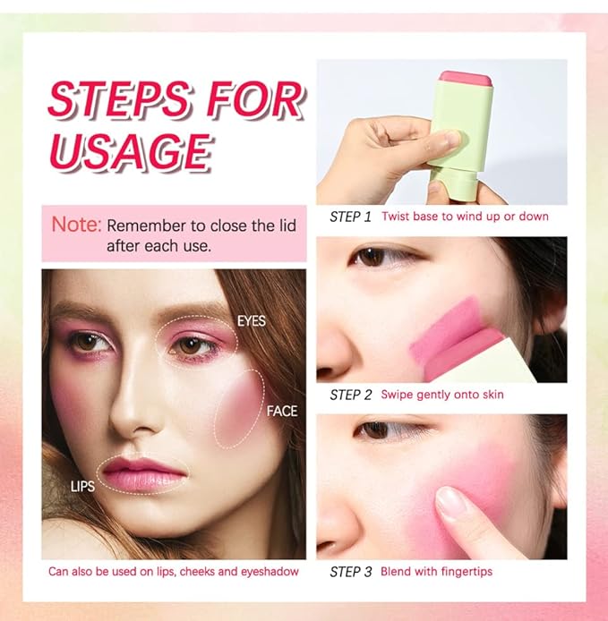 Multi-Purpose Makeup Blush Stick, 3-in-1 Beauty Tinted Solid Blush Stick For Cheeks, Lips And Eyes Waterproof Natural Cream Blush Stick With Long-Lasting Moisturizing Formula (#2Hot Red)-Velvo Beauty