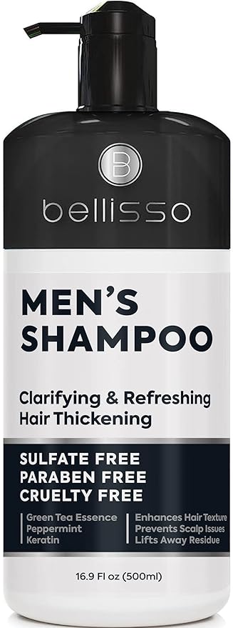 Shampoo for Men - Tea Tree Oil and Peppermint - Sulfate Free, Paraben Free - Clarifying, Refreshing, Volumizing & Moisturizing Hair Thickening Formula - Ideal for Oily Hair, Dry Scalps and Build Up-Velvo Beauty
